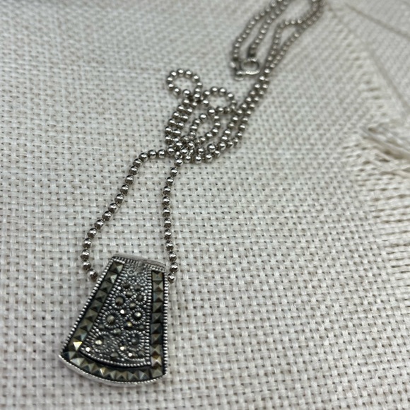 Vintage Sterling Silver Marcasite Pendant Necklace – 925 NF – 12.9g – 20" Chain - Picture 12 of 17